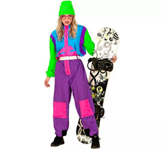 Lilac and fluorescent green Snowboarder costume for adults