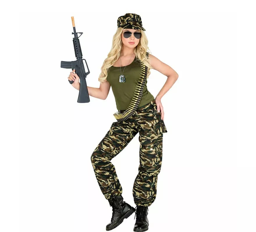 Disfraz de Soldado camuflado verde para mujer