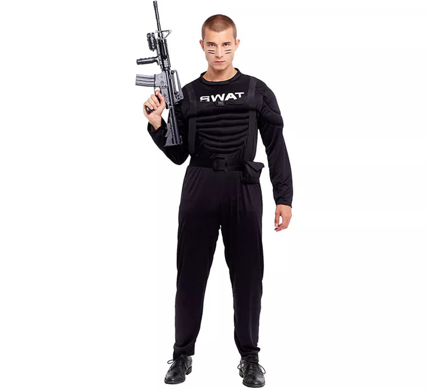 Disfraz de Soldado SWAT Musculoso negro para hombre