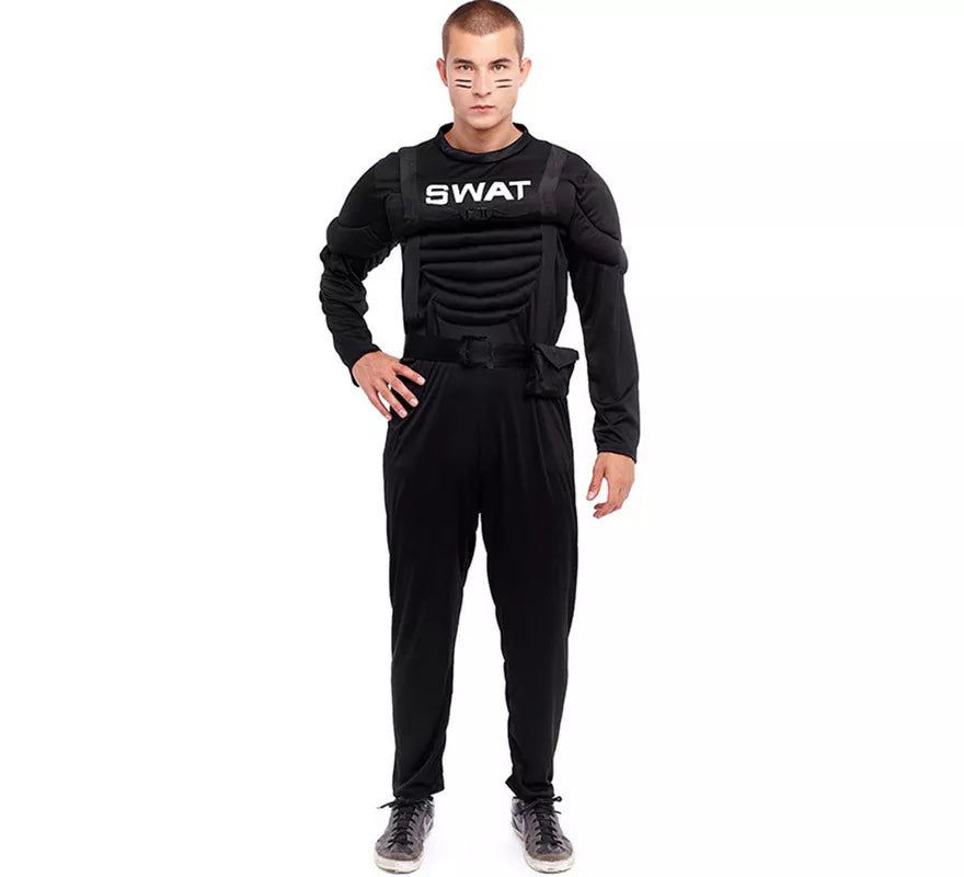 Translation missing: en.Disfraz de Soldado SWAT Musculoso negro para hombre