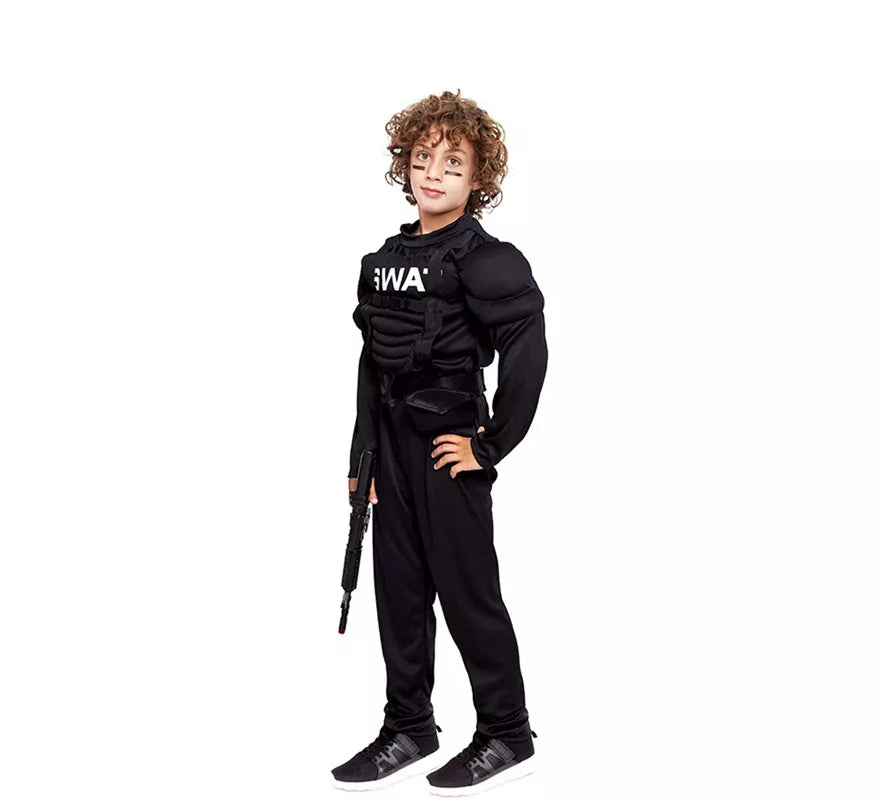 Translation missing: en.Disfraz de Soldado SWAT Musculoso negro para niño