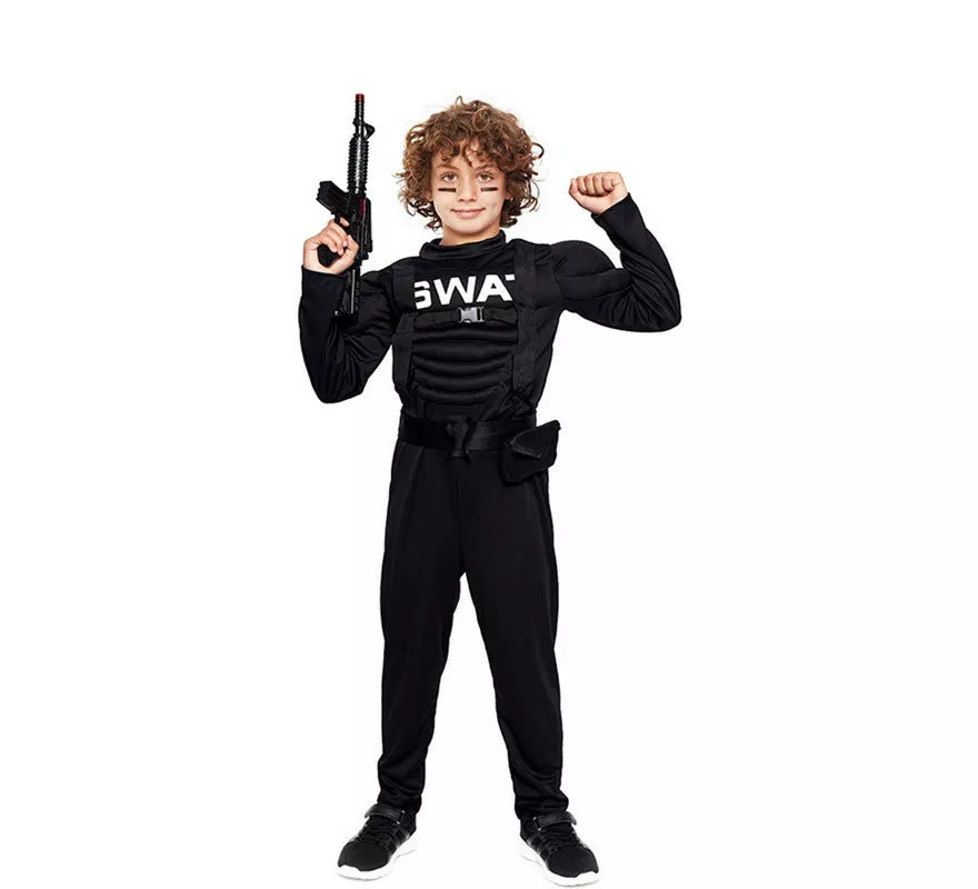 Disfraz de Soldado SWAT Musculoso negro para niño