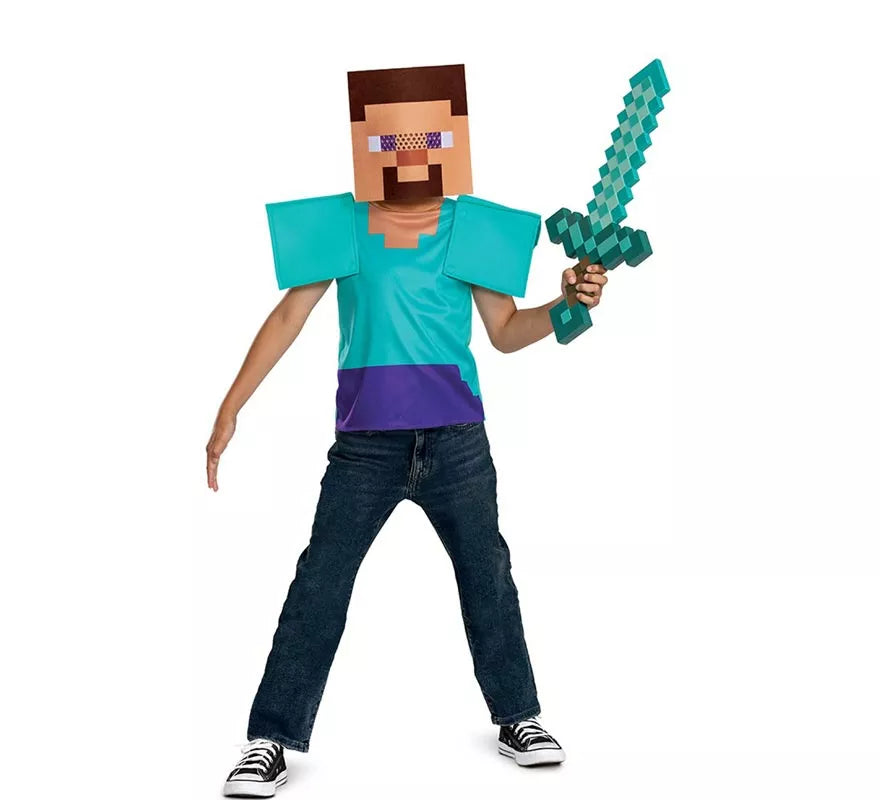 Disfraz de Steve Minecraft con máscara para niño