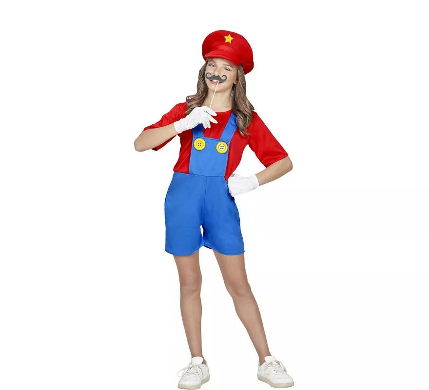 Disfraz de Súper Fontanera roja para niña y adolescente