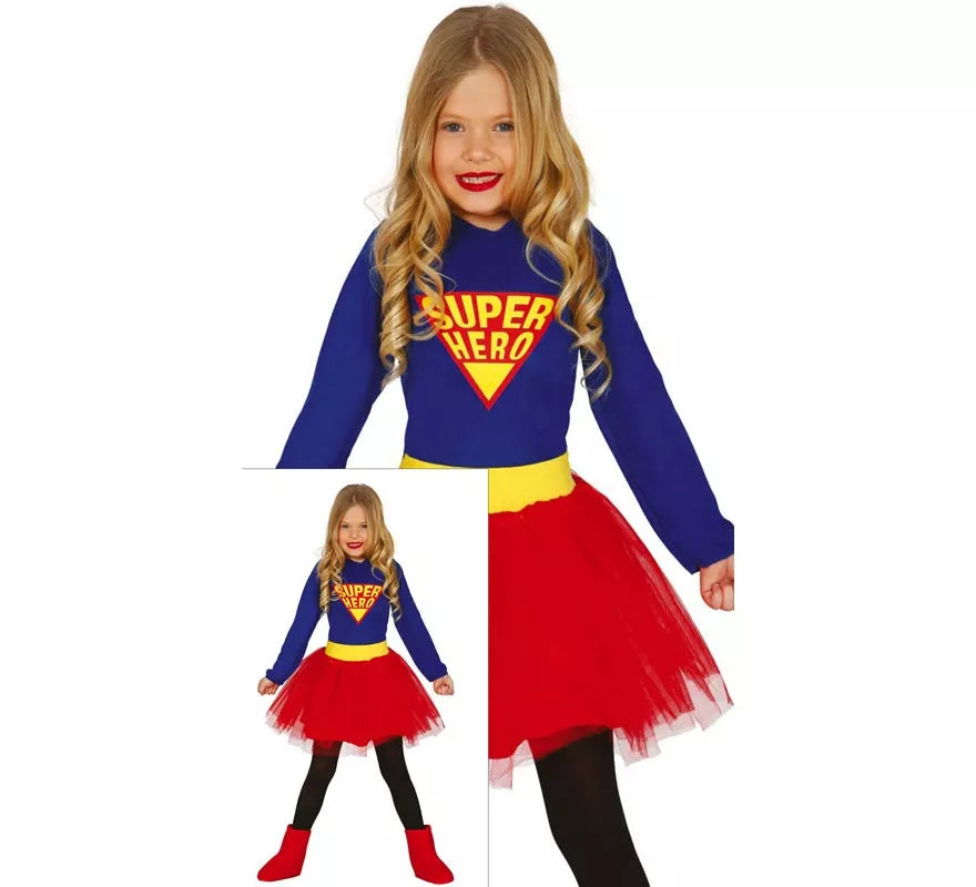 Disfraz de Súper Heroína Azul y Rojo con tutú para niña