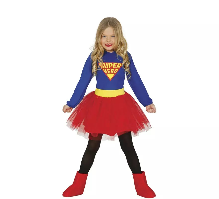 Disfraz de Súper Heroína Azul y Rojo con tutú para niña