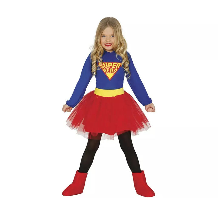 Disfraz de Súper Heroína Azul y Rojo con tutú para niña