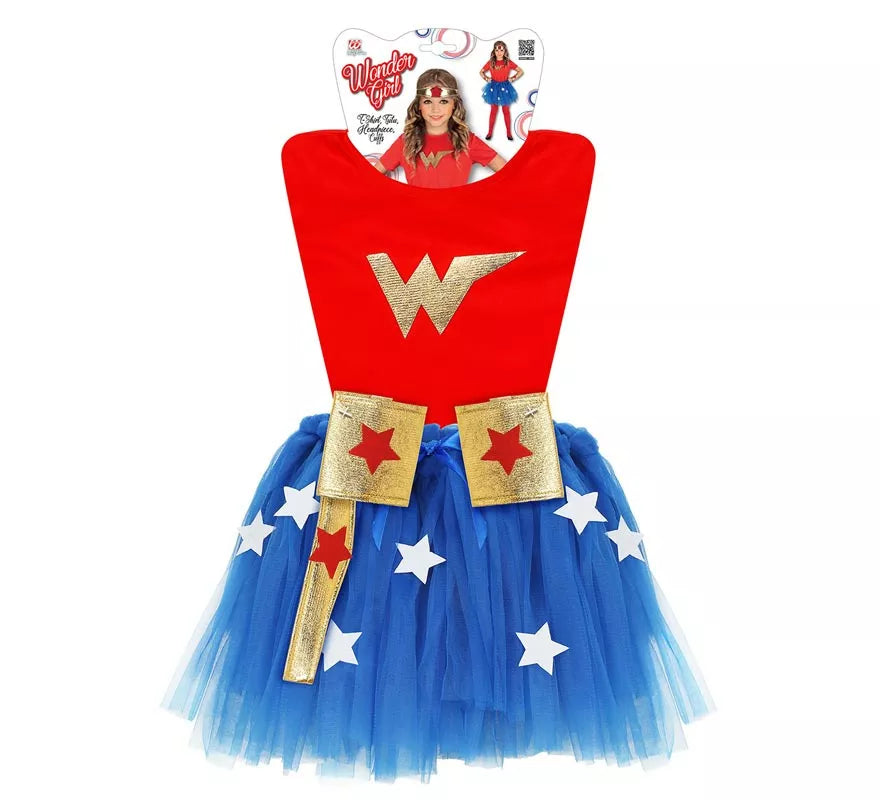 Disfraz de Súper Heroína roja y azul para niña