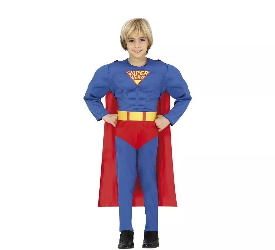 Disfraz de Superhéroe azul y rojo musculoso para niño