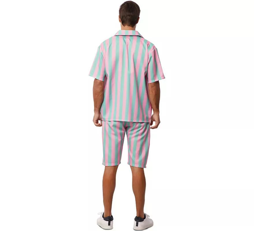 Translation missing: en.Disfraz de Surfista rosa y azul a rayas para hombre