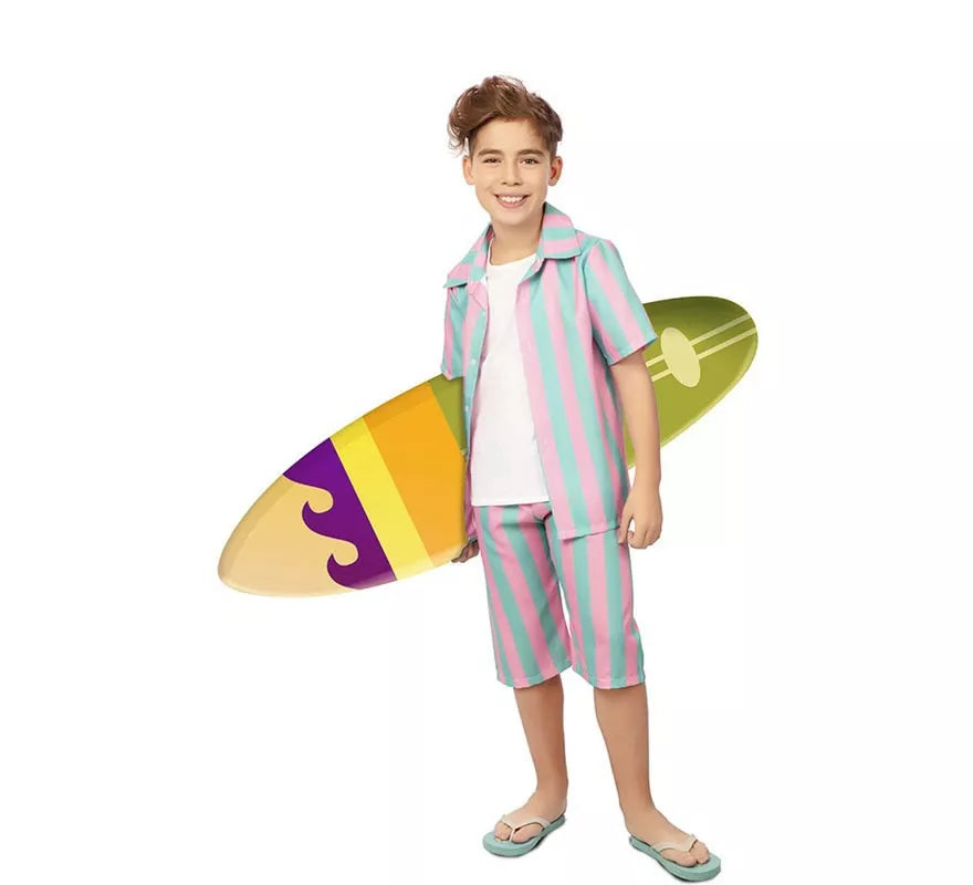 Translation missing: en.Disfraz de Surfista rosa y azul a rayas para niño