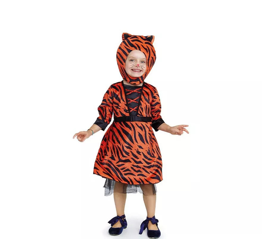 Disfraz de Tigresa en vestido naranja para bebé y niña