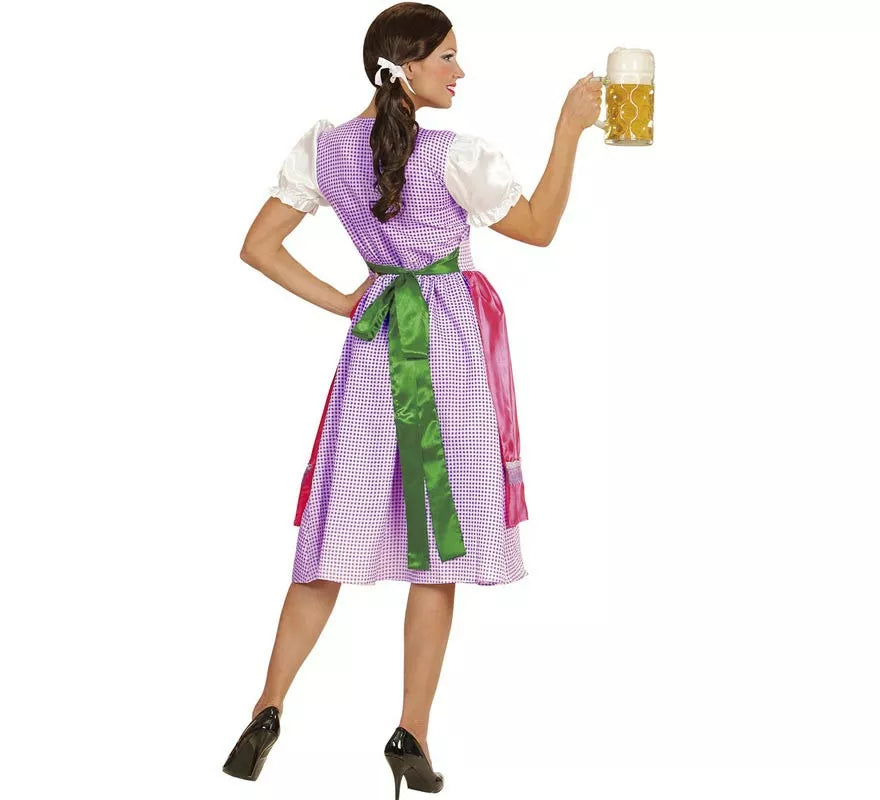 Disfraz de Tirolesa Dirndl rosa y verde con delantal para mujer