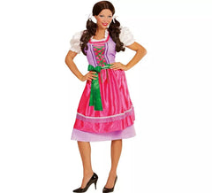 Pink and Green Dirndl Dirndl Costume with Apron for Women