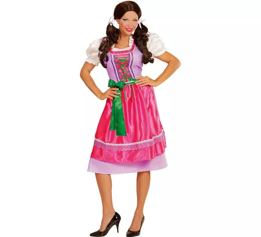 Translation missing: en.Disfraz de Tirolesa Dirndl rosa y verde con delantal para mujer