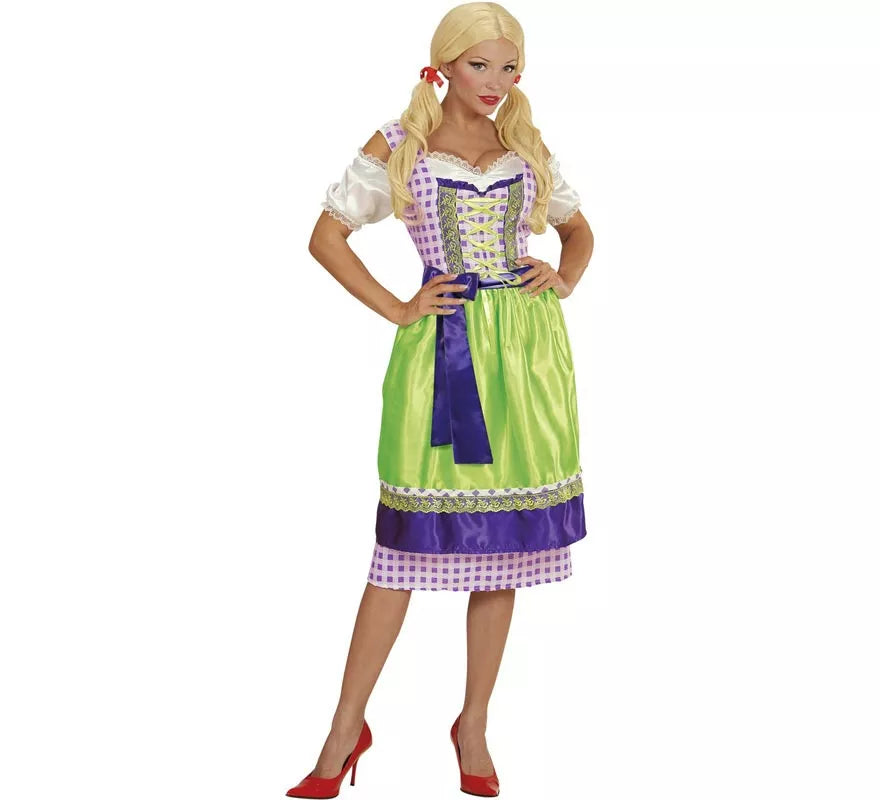 Translation missing: en.Disfraz de Tirolesa Dirndl verde y azul con delantal para mujer