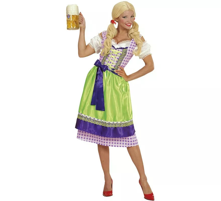 Translation missing: en.Disfraz de Tirolesa Dirndl verde y azul con delantal para mujer