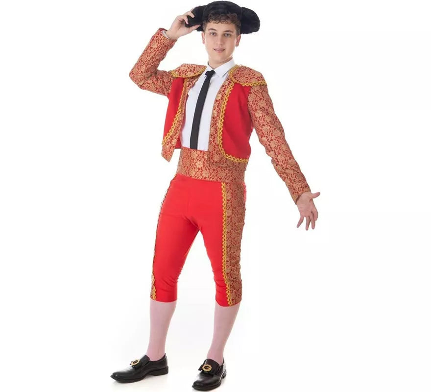 Disfraz de Torero clásico rojo y dorado para hombre