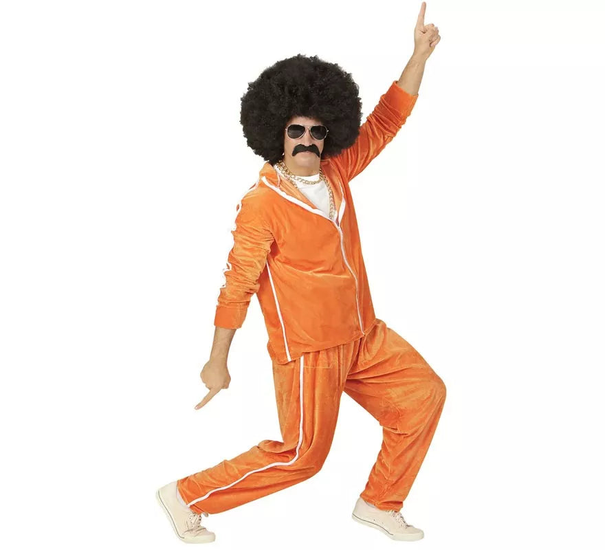 Disfraz de Traje Deportivo Años 80 naranja terciopelo para hombre