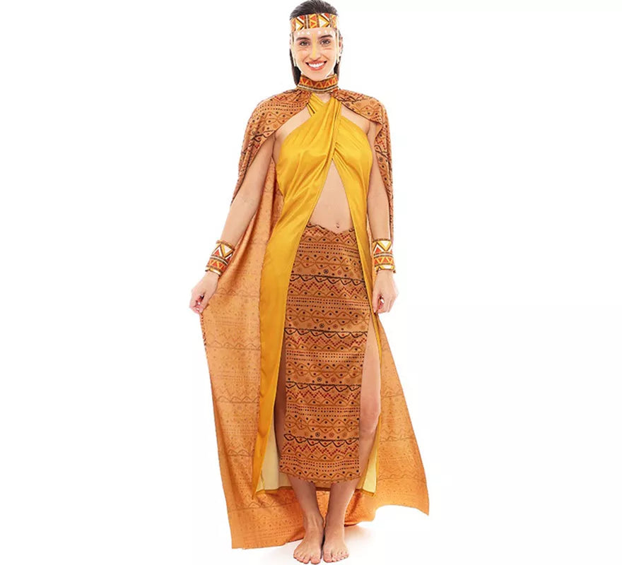 Disfraz de Tribal Africana amarillo y marrón para mujer