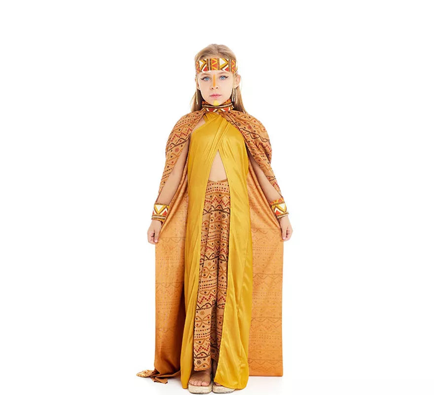 Disfraz de Tribal Africana amarillo y marrón para niña