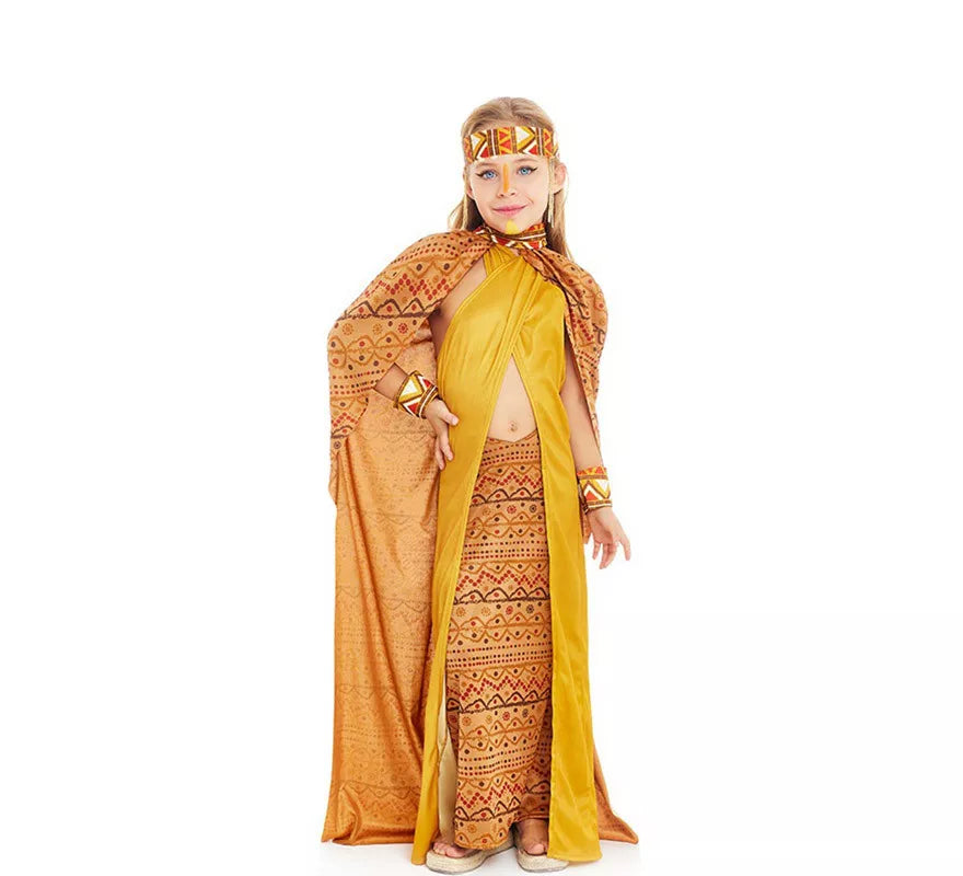 Disfraz de Tribal Africana amarillo y marrón para niña