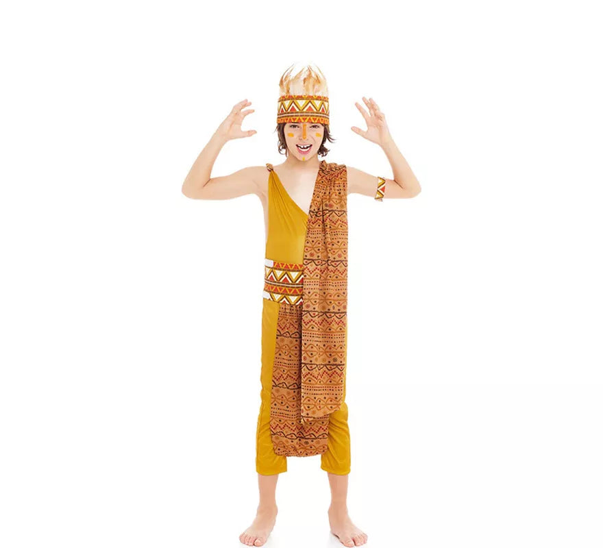 Translation missing: en.Disfraz de Tribal Africano amarillo y marrón para niño