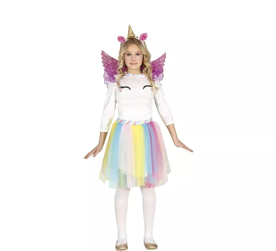 Disfraz de Unicornio Arcoíris con alas para niña