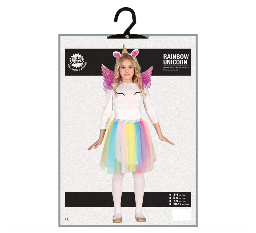 Disfraz de Unicornio Arcoíris con alas para niña