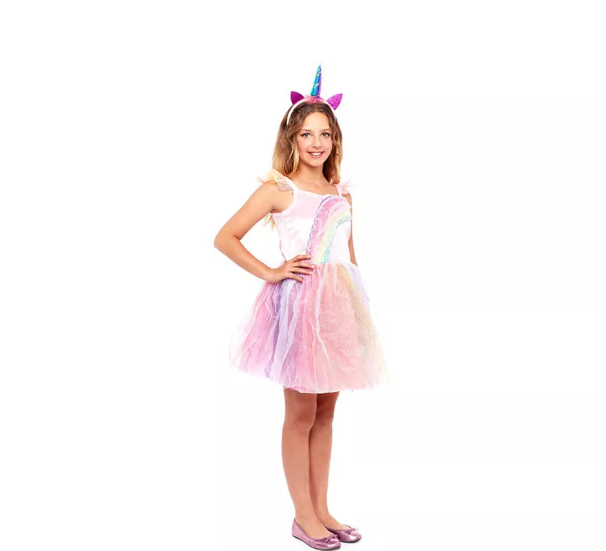 Disfraz de Unicornio Arcoíris Rosa para niña