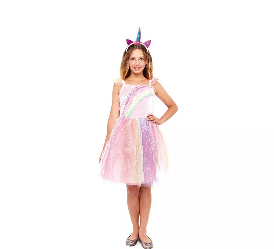 Disfraz de Unicornio Arcoíris Rosa para niña