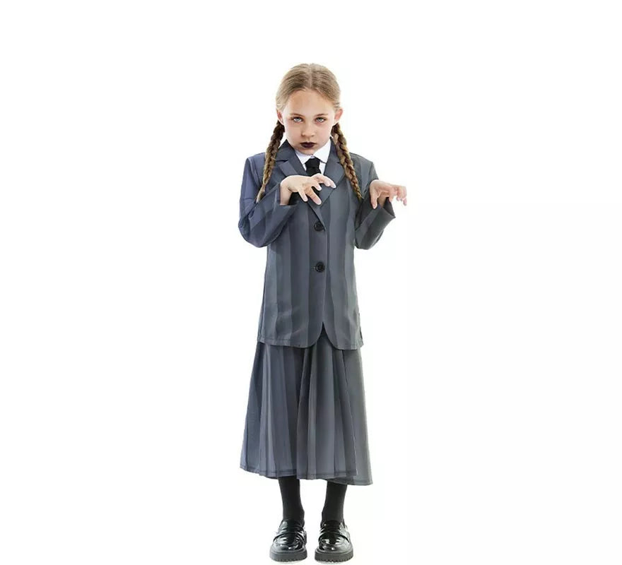 Disfraz de Uniforme Escolar Gótico a rayas para niña y adolescente
