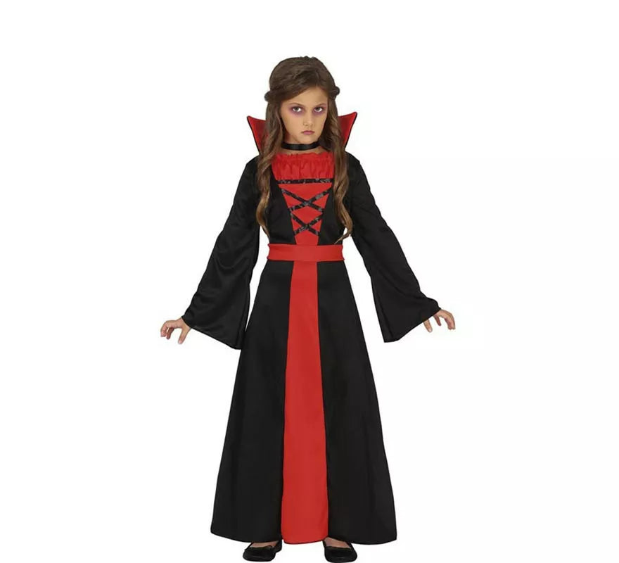 Disfraz de Vampiresa Elegante rojo y negro para niña