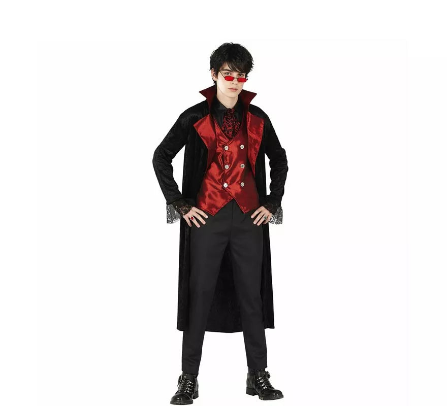 Disfraz de Vampiro Maligno con chaleco rojo para hombre