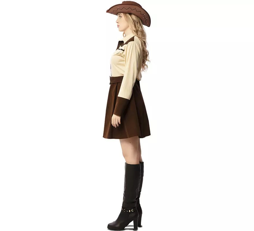 Disfraz de Vaquera beige y marrón con cinturón para mujer