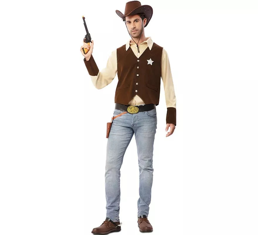 Disfraz de Vaquero Sheriff marrón para hombre