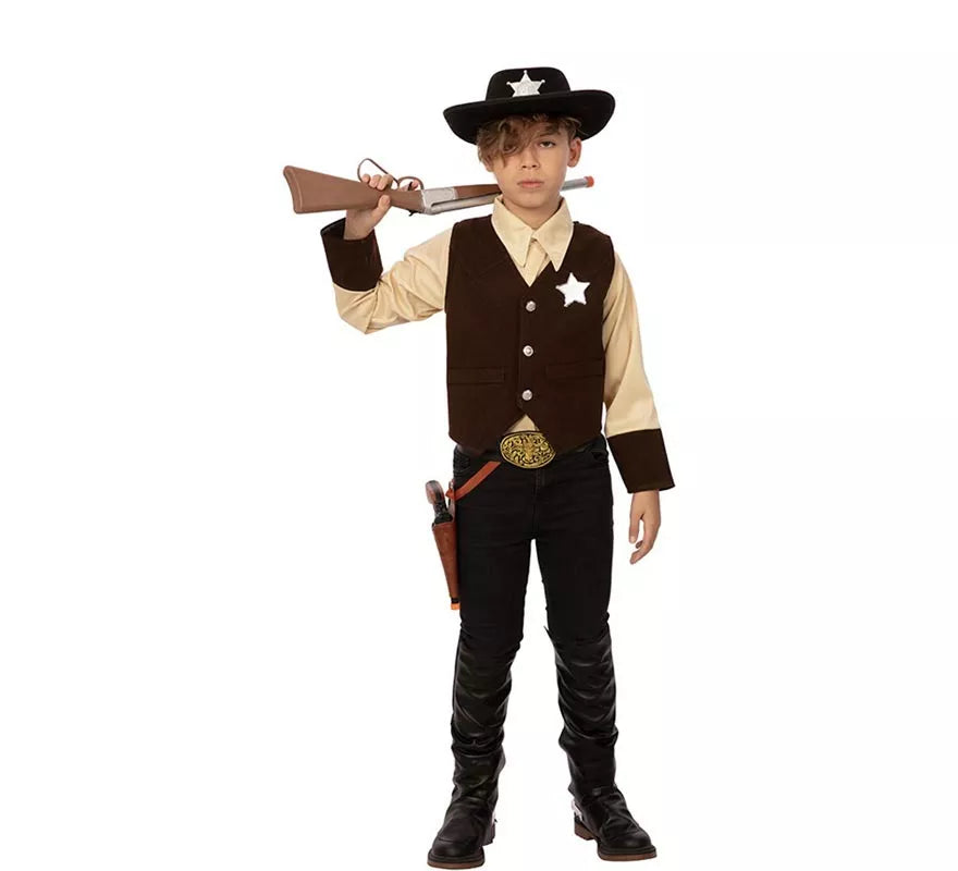 Disfraz de Vaquero Sheriff marrón para niño