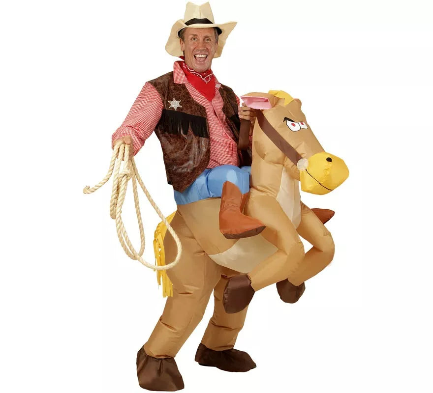 Disfraz de Vaquero sobre Caballo Hinchable para adulto