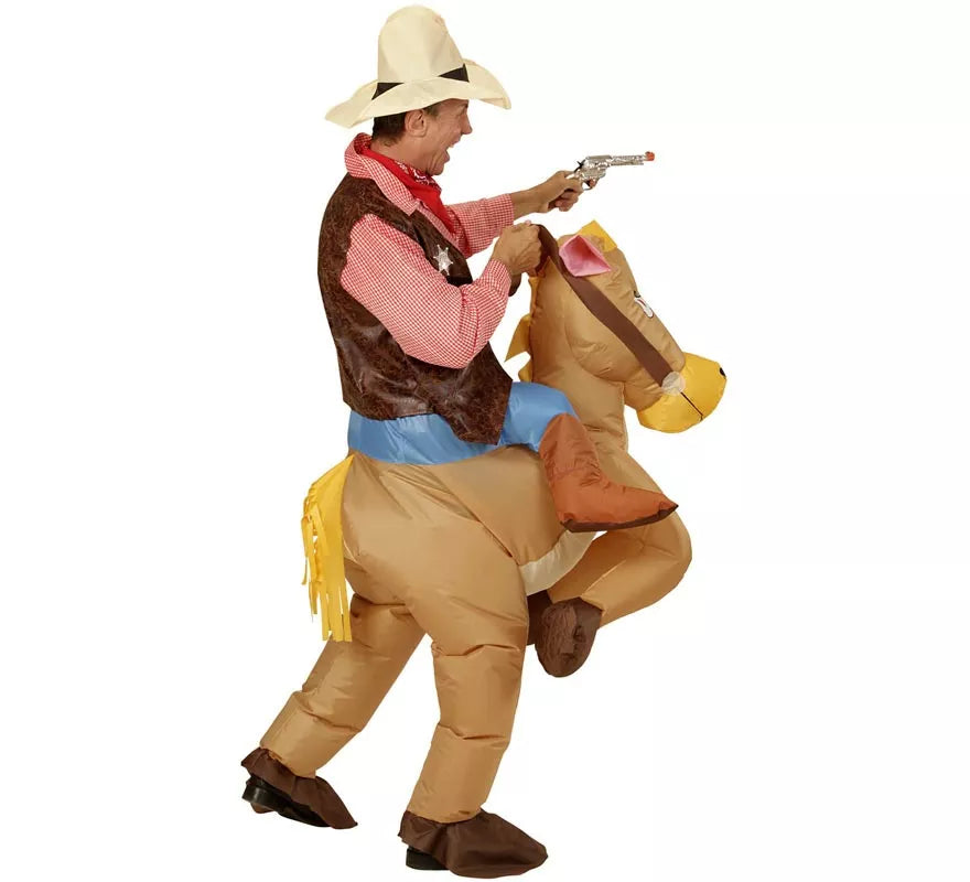 Disfraz de Vaquero sobre Caballo Hinchable para adulto