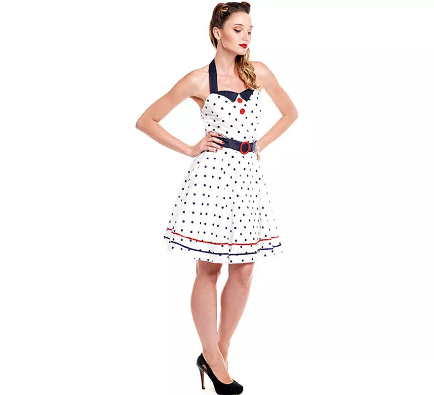 Disfraz de Vestido Blanco con Lunares Años 50 para mujer