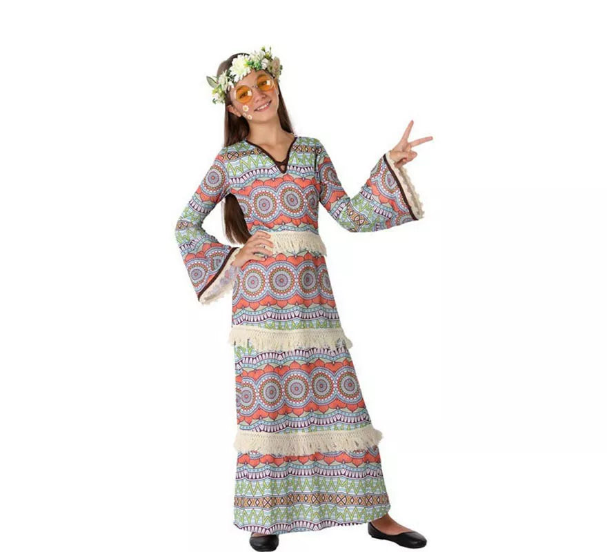 Disfraz de Vestido Hippie con Estampado para niña