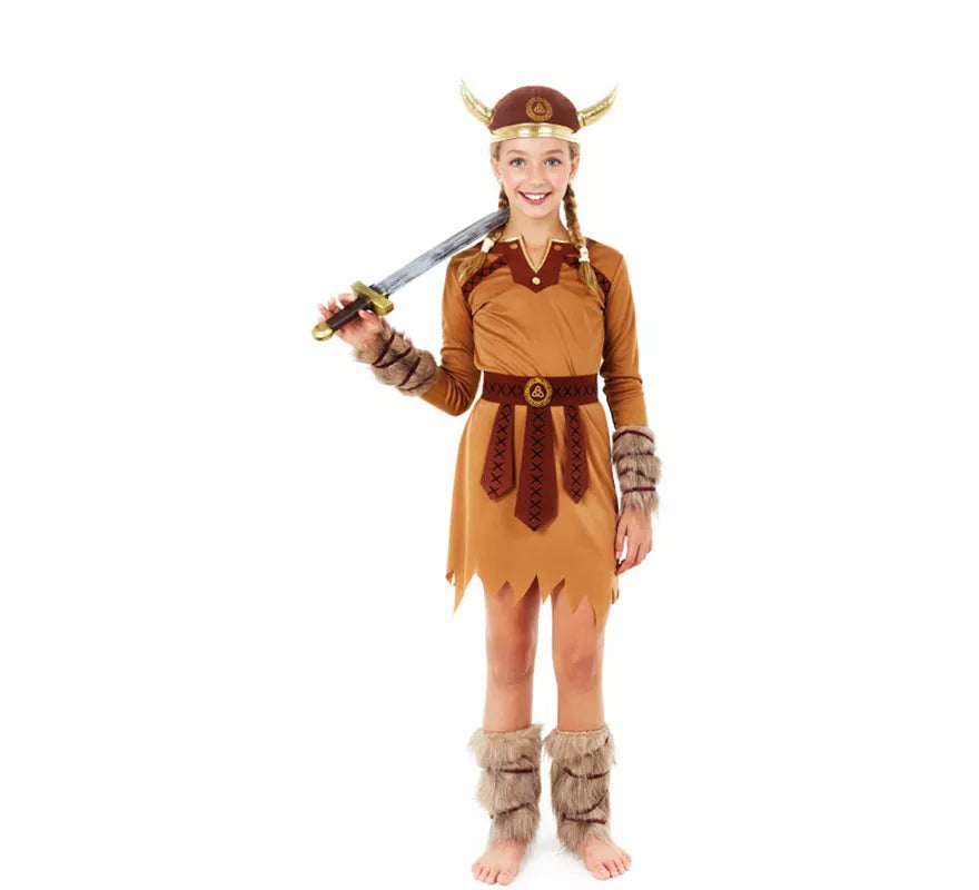 Disfraz de Vikinga Marrón Guerrera para niña