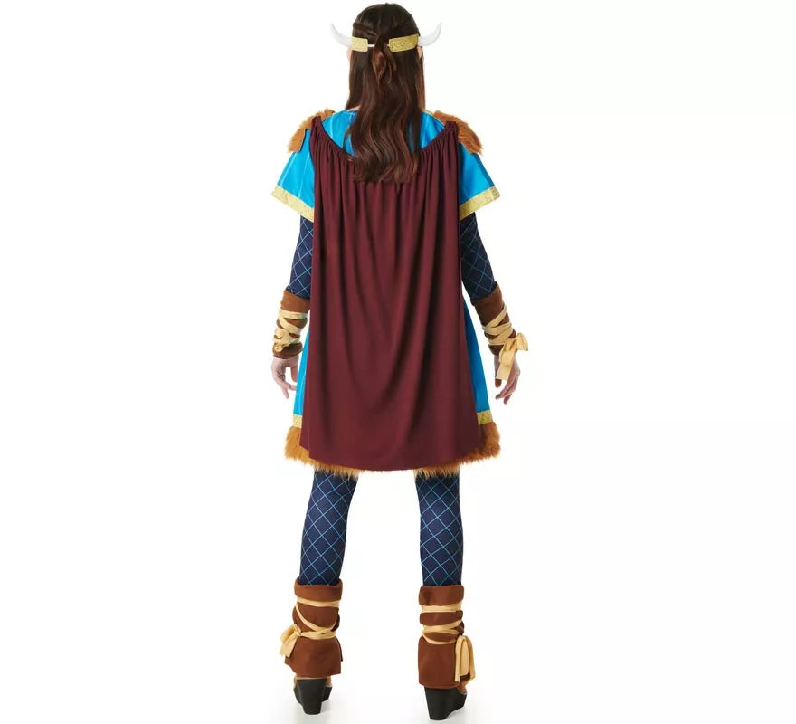 Disfraz de Vikingo azul con Capa para mujer