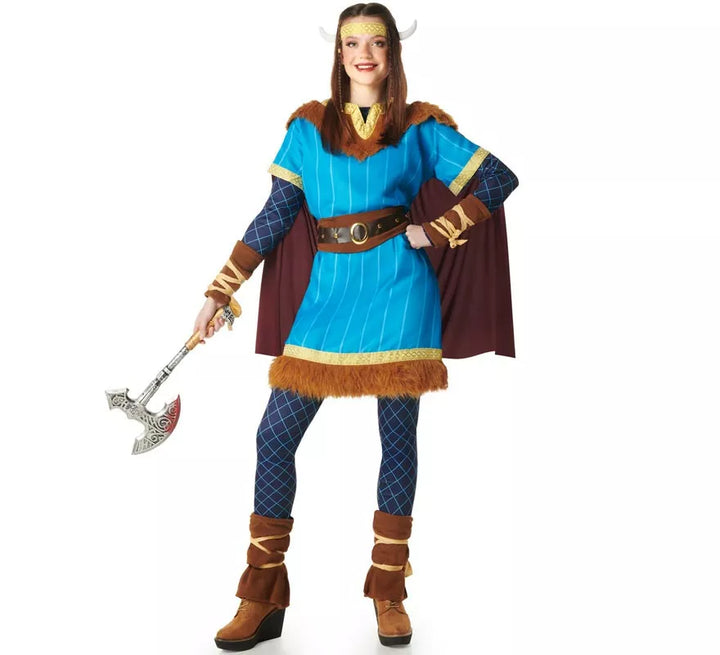Disfraz de Vikingo azul con Capa para mujer