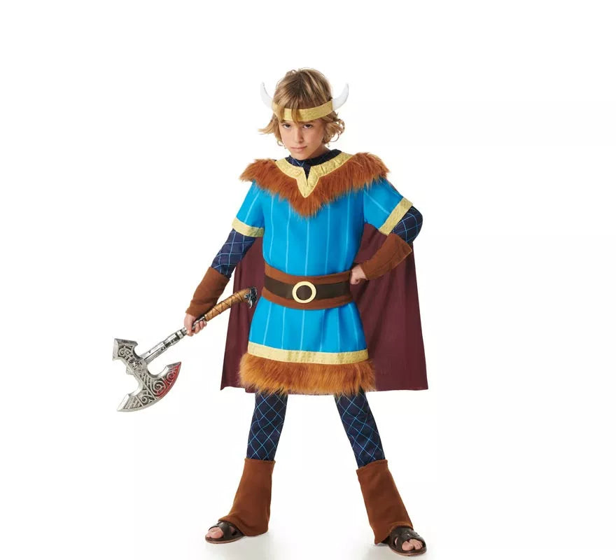 Translation missing: en.Disfraz de Vikingo azul con Capa para niños