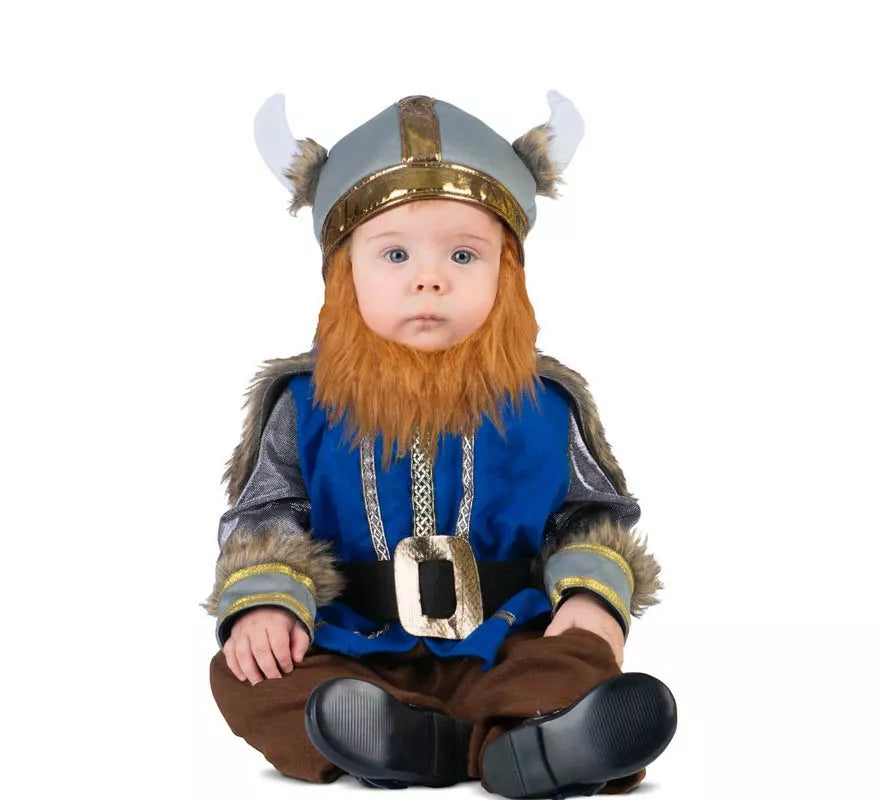 Disfraz de Vikingo azul con sombrero para bebé y niño