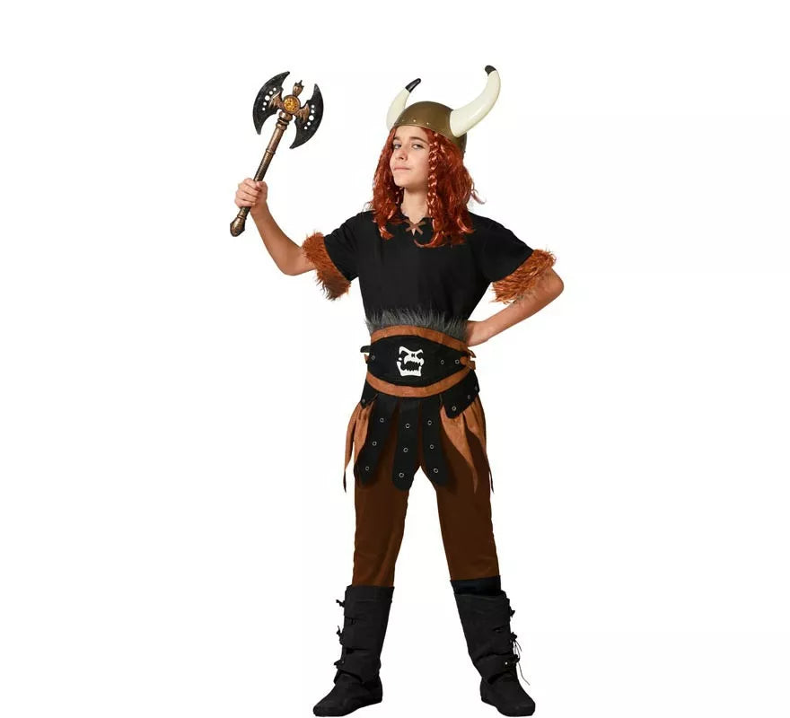 Translation missing: en.Disfraz de Vikingo marrón oscuro con cinturón para niño