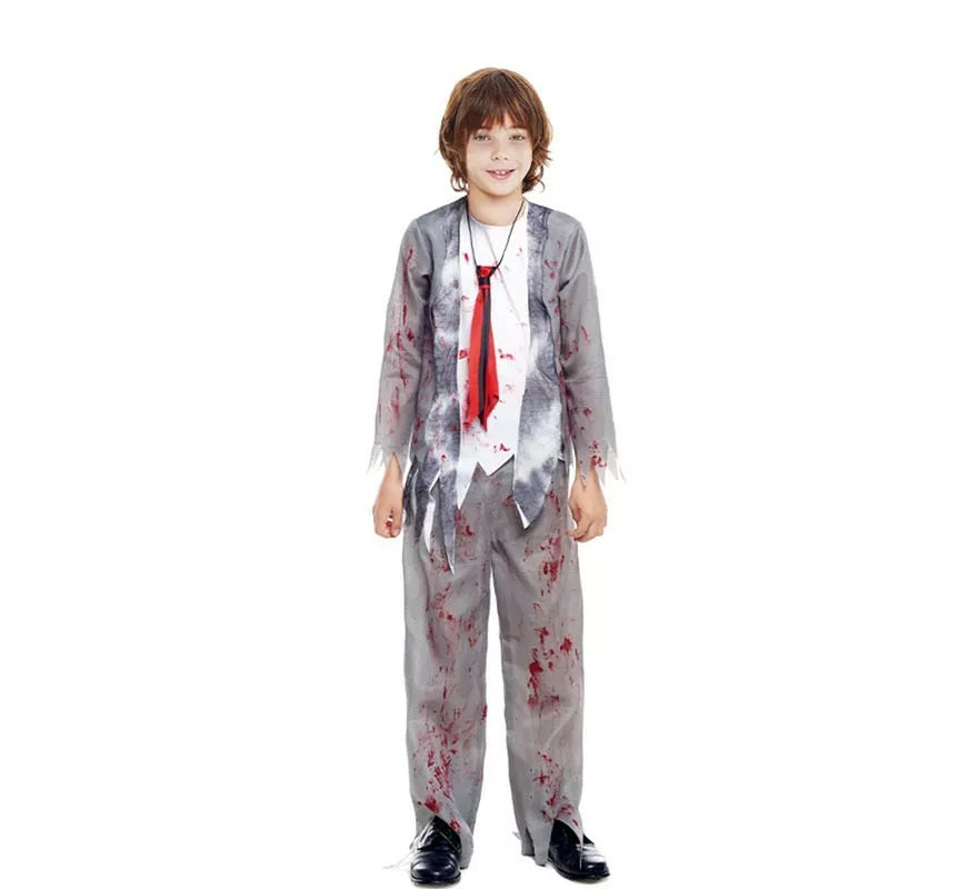 Translation missing: en.Disfraz de Zombie Colegial Gris para niño