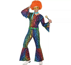 Disco costume with multicolor print for men