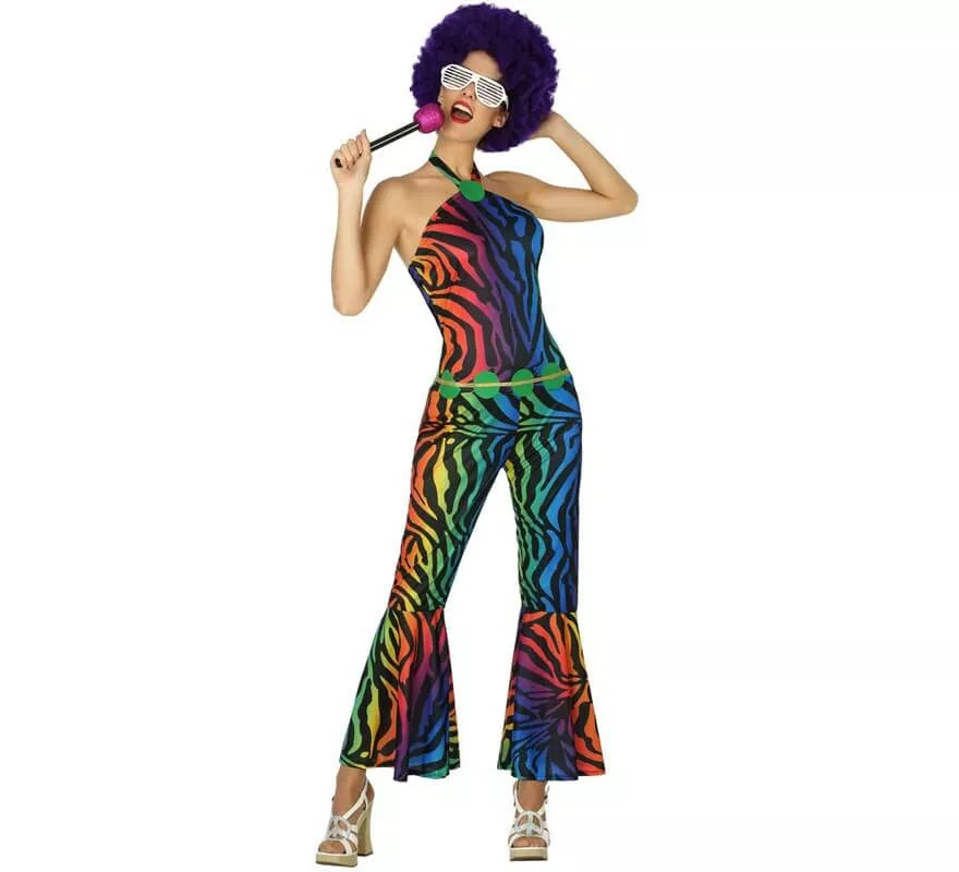 Disfraz Disco con estampado multicolor para mujer